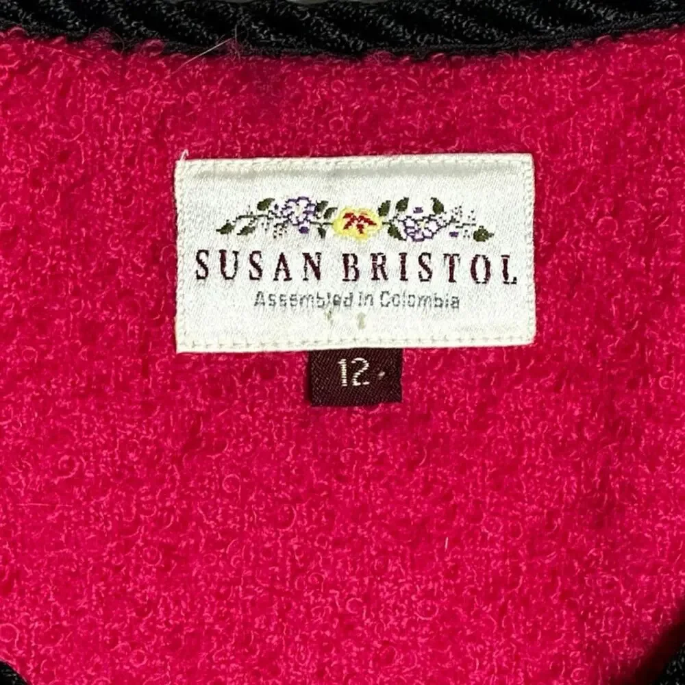 Susan Bristol Pink Black Worsted Wool Blend Suit Jacket Blazer Size 12 Vintage - Picture 4 of 8